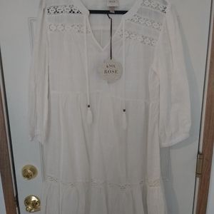 White Bohemian Style Ruffled Mini-dress. NWT